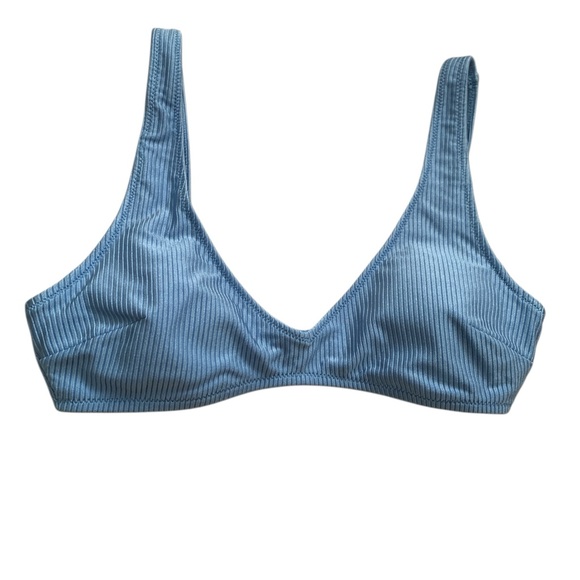 Aerie Swim Nwt Aerie Blue Ribbed Bikini Top Vneck Poshmark